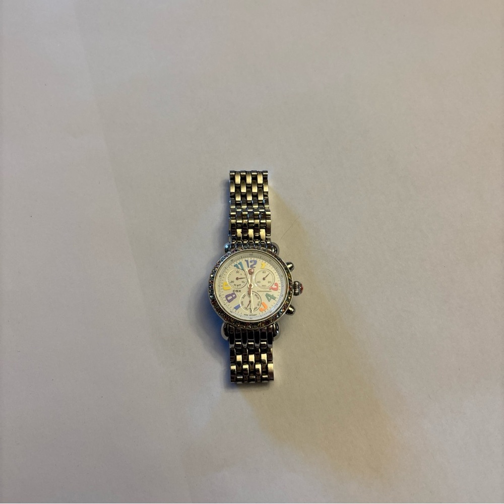Preowned Michele Gems Stainless Steel MW03M25A1933 Needs Battery 8in Band